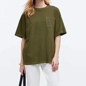 LIKE NEW Madewell Garment-Dyed Oversized Pocket Tee Worn Olive XS